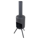 Semineu RedFire Fuego Small negru, vazut din lateral, cu camera de foc si trei picioare