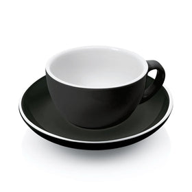 Set 6 cesti negre cappuccino 200 ml. Ø9,5 cm cu farfurioara Ø15,5 cm, portelan horeca