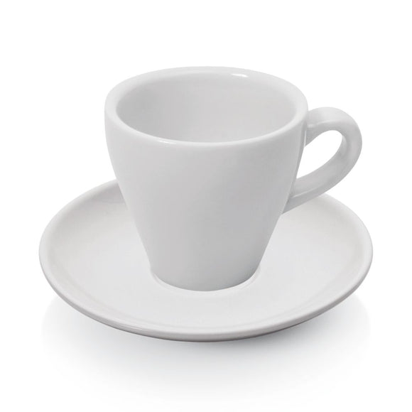 Set 6 cesti albe espresso 90 ml. Ø6,5 cm cu farfurioara Ø12,5 cm, portelan horeca