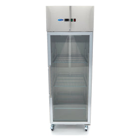 Dulap de congelare inox cu usa sticla, -18°C / -22°C, racire ventilata, 3 polite GN 2/1, 600 Litri, cu roti