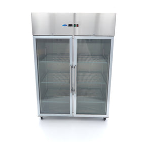Frigider inox cu 2 usi sticla, 0/+8 °C, 1200 Litri, GN 2/1, agent frigorific ecologic R290 - clasa energetica C