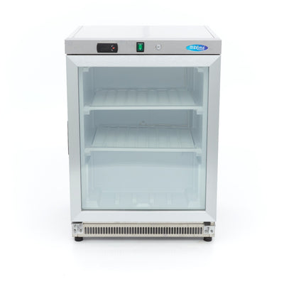 Congelator vertical cu usa sticla Maxima, 200 litri, inox, 332 W