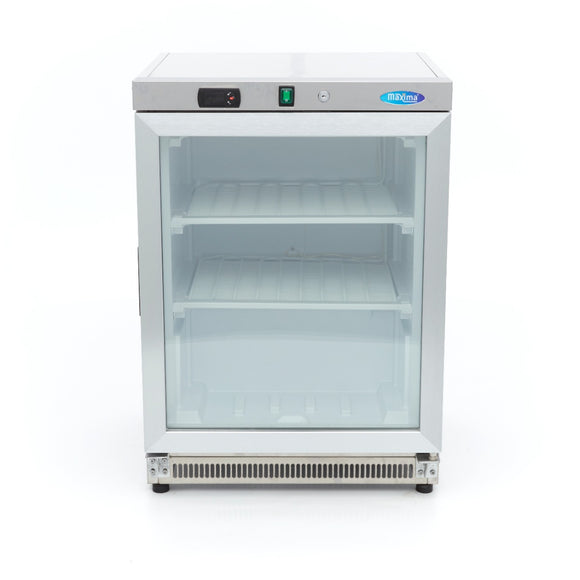 Congelator vertical cu usa sticla Maxima, 200 litri, inox, 332 W