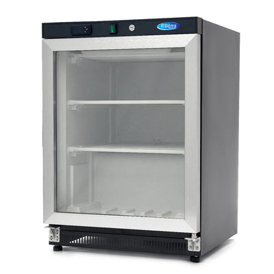 Congelator vertical cu usa sticla Maxima, 200 litri, negru, 332 W