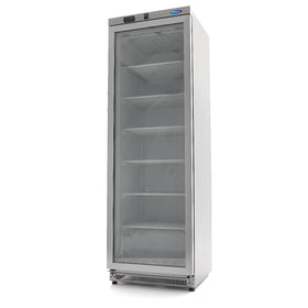 Congelator vertical cu usa sticla, -18°C / -22°C, exterior inox, racire statica, 6 polite fixe, 400 litri