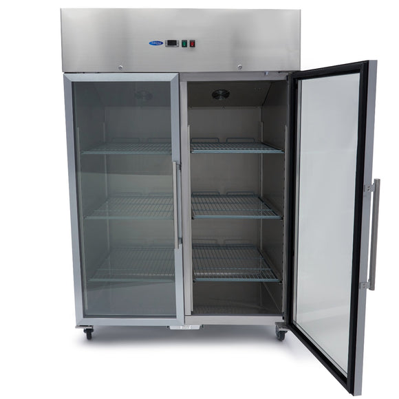 Frigider inox cu 2 usi sticla, 0/+8 °C, 1200 Litri, GN 2/1, agent frigorific ecologic R290 - clasa energetica C
