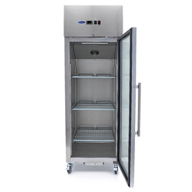 Dulap de congelare inox cu usa sticla, -18°C / -22°C, racire ventilata, 3 polite GN 2/1, 600 Litri, cu roti - 0
