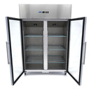 Frigider inox cu 2 usi sticla, 0/+8 °C, 1200 Litri, GN 2/1, agent frigorific ecologic R290 - clasa energetica C-2
