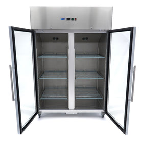 Frigider inox cu 2 usi sticla, 0/+8 °C, 1200 Litri, GN 2/1, agent frigorific ecologic R290 - clasa energetica C - 0