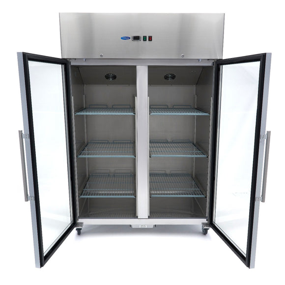Frigider inox cu 2 usi sticla, 0/+8 °C, 1200 Litri, GN 2/1, agent frigorific ecologic R290 - clasa energetica C