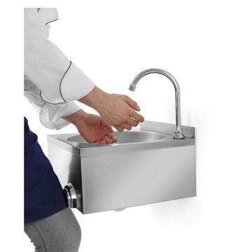 Spalator de maini inox cu actionare la genunchi, 40x40 cm, cu baterie Spalator de maini din inox