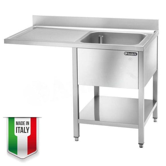 Spaltor inox 120x70 cm cu o cuva de 50x50xh30 cm si loc pentru masina de spalat vase in stanga - eurogastro.ro