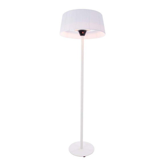 Incalzitor terasa electric Sunred Artix alb, cu abajur si stativ, vedere completa pe fundal alb