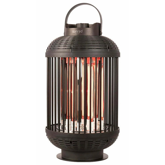 Incalzitor terasa electric Sunred Indox D-INDO-12T negru, model de masa tip felinar, pe fundal alb