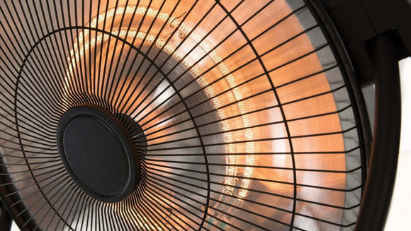 Detaliu grilaj si tub halogen aprins al incalzitorului Sunred Retro