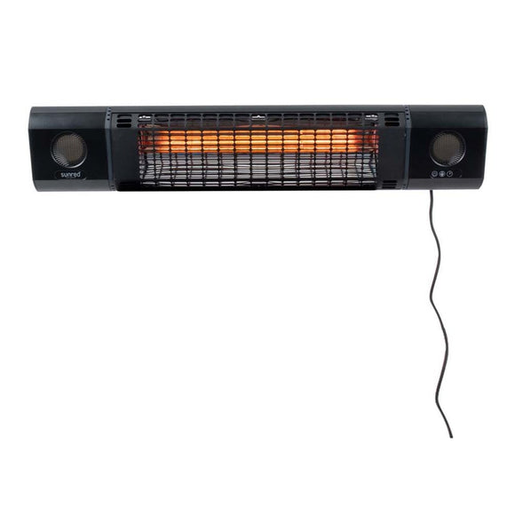 Incalzitor terasa electric de perete Sunred Sun and Sound negru, cu boxe integrate, pe fundal alb