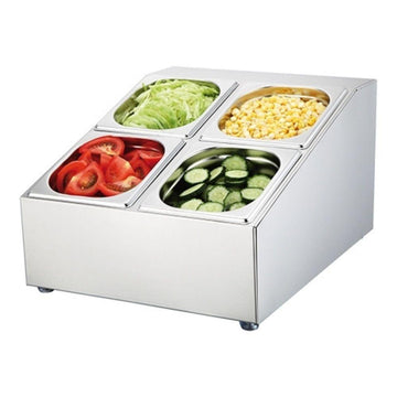 Suport condimente inox cu 4 cuve de 1,6 Litri cu capace inox