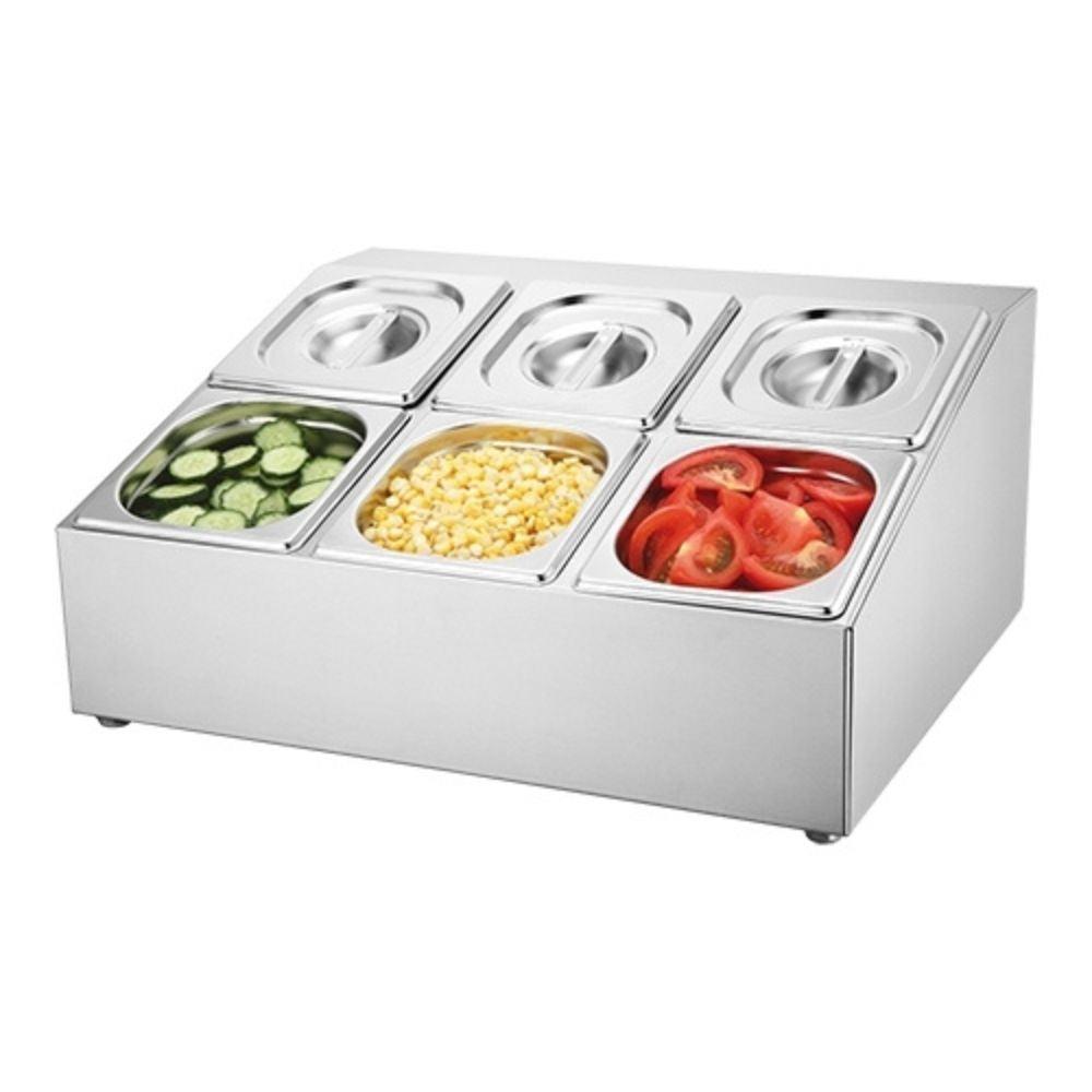 Suport condimente inox cu 6 cuve de 1,6 Litri cu capace inox - eurogastro.ro