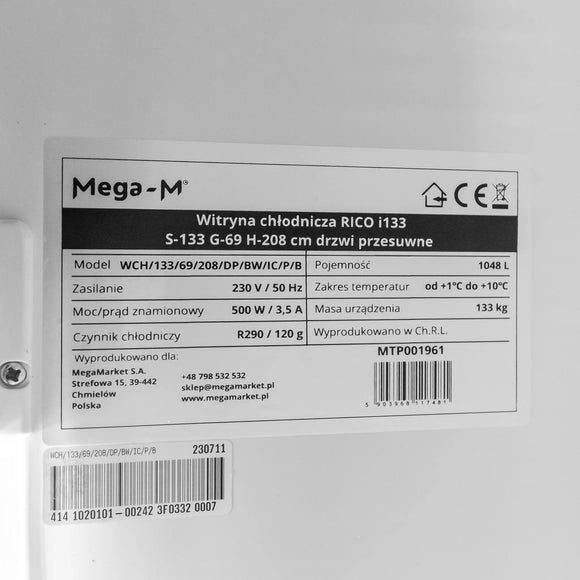 Vitrina frigorifica 2 usi 1048L RICO i133 iluminare LED plafon publicitar superior iluminat usi glisante