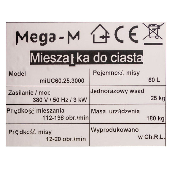 Mixer spiral pentru aluat 60L miUC60.25.3000