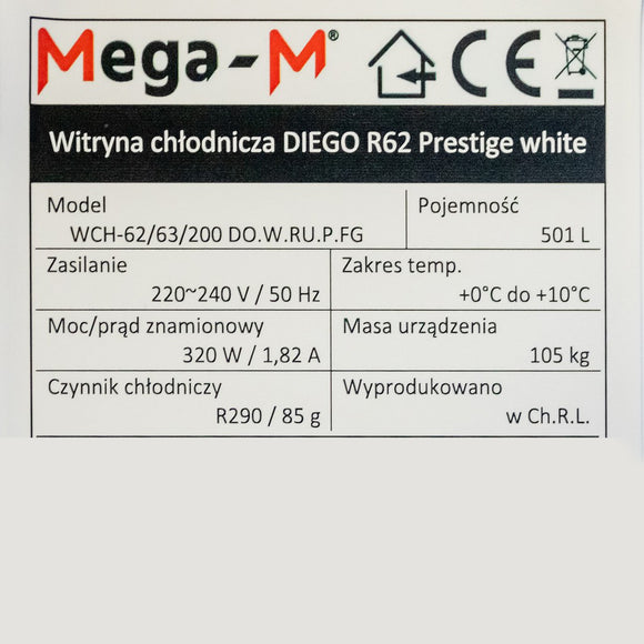 Vitrina frigorifica 1 usa DIEGO R62 Prestige white 501L iluminare LED