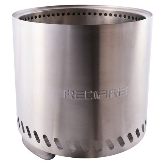 Vatra RedFire Volcano Large din inox, vazuta din fata, cu orificii de ventilatie la baza