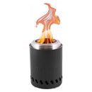 Vatra de masa RedFire Volcano Small neagra, aprinsa, cu flacara in partea de sus, vazuta in studio