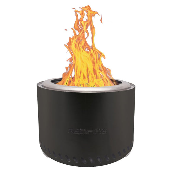 Vatra RedFire Volcano Extra Large neagra, aprinsa, cu flacara mare, vazuta in studio