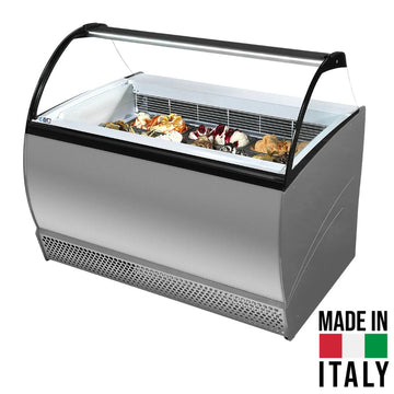 Vitrina inghetata ISABELLA 10LX expunere 10 cuve, gri,-16/-14  °C, racire statica, iluminare LED, 550 W, clasa energetica C