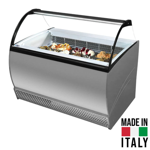 Vitrina inghetata ISABELLA 10LX expunere 10 cuve, gri,-16/-14  °C, racire statica, iluminare LED, 550 W, clasa energetica C
