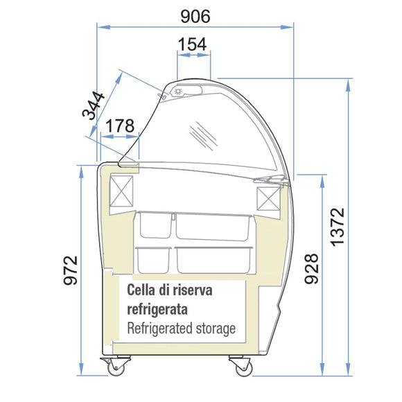 Vitrina inghetata ISABELLA 10LX expunere 10 cuve, gri,-16/-14  °C, racire statica, iluminare LED, 550 W, clasa energetica C