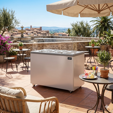 Vitrina servire inghetata, expunere 8 cuve rotunde, -20/-10°C, racire statica,, clasa energetica A