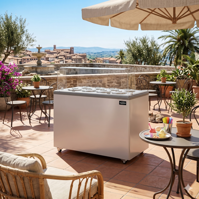 Vitrina servire inghetata, expunere 8 cuve rotunde, -20/-10°C, racire statica,, clasa energetica A