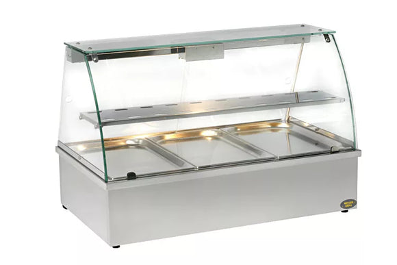 Vitrina de expunere calda bain marie cu scurgere capacitate 2 cuve GN 1/1 3.5 kW