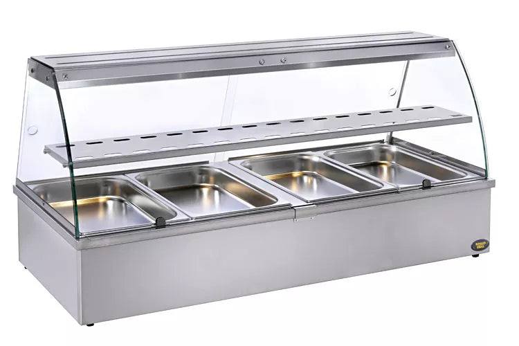 Vitrina de expunere calda bain marie, cu scurgere, capacitate 3 cuve GN 1/1, 3.56kW