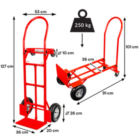 Carucior transport pliabil 2in1 250 kg, roti cu rulment