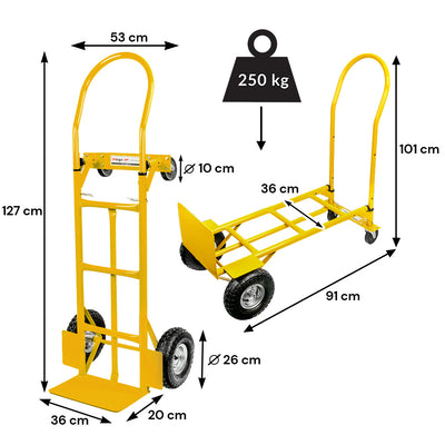 Carucior transport pliabil 2in1 de magazie tip roaba 250kg galben - 0