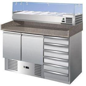 Banc refrigerat pizza cu 2 usi 6 sertare cu vitrina de ingrediente Banc refrigerat pizza cu 2
