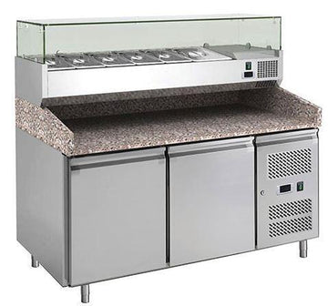 Banc refrigerat pizza cu 2 usi si vitrina de ingrediente