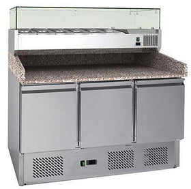 Banc refrigerat pizza cu 3 usi si vitrina de ingrediente