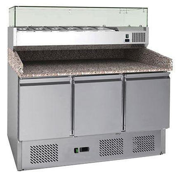 Banc refrigerat pizza cu 3 usi si vitrina de ingrediente