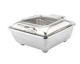 Chafing dish dreptunghi, GN23, inox, finisaj lucios, model premium, capac cu sticla