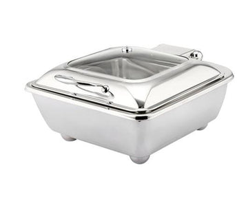 Chafing dish dreptunghi, GN23, inox, finisaj lucios, model premium, capac cu sticla