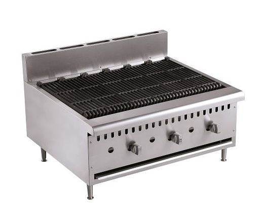 Gratar grill, roca vulcanica, alim. gaz, 27 kW, 3 arzatoare, grilaj fonta, 80x90 cm
