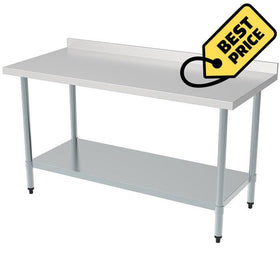 Masa cu blat inox 1000 x 700 x H850 mm, cu polita si inaltator la perete Masa metalica cu picioare si