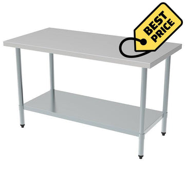 Masa cu blat inox 2000 x 700 x H850 mm, cu polita Masa metalica cu picioare si