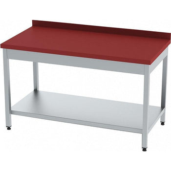 Masa inox preparare carne cu blat polietilena rosie, 1200 x 700 x H850 mm, cu polita