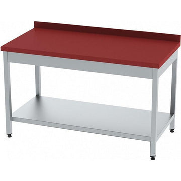 Masa inox preparare carne cu blat polietilena rosie, 1600 x 700 x H850 mm, cu polita