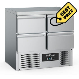 Masa refrigerata inox cu 4 sertare, temp. 2 8 C, agregat inferior