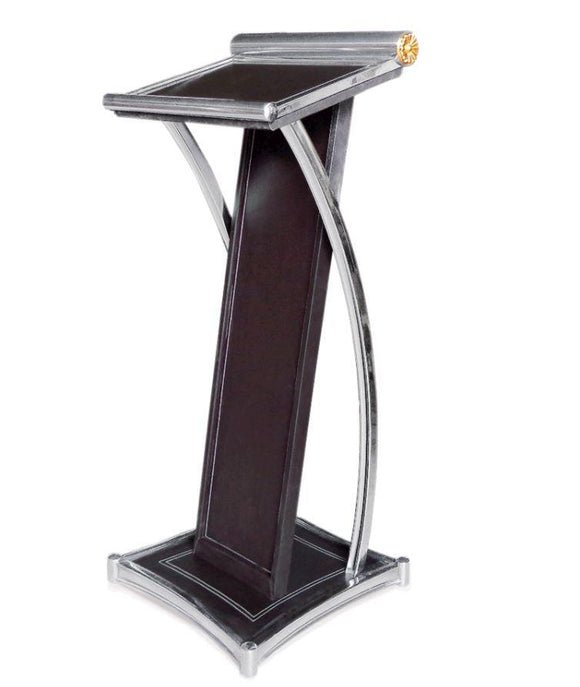 Pupitru conferinta, inox cu piele sintetica, 50x50xH120 cm Structura de lemn imbracat in